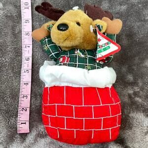 Christmas Reindeer in a Chimney Plush Stuffed Animal 9" Vintage Y2K Toy TAGS